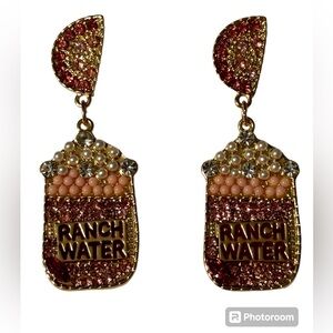 NWT•”Ranch Water” Pink rhinestone gold dangle earrings